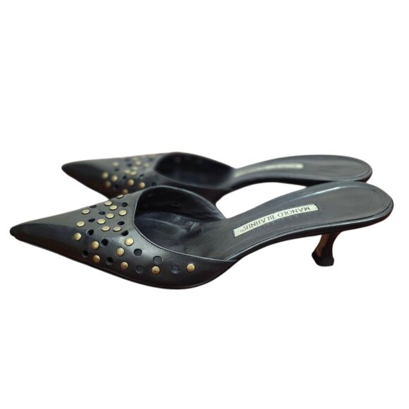 Manolo Blahnik Leather Lasercut Accents Mules Women's Size EU40| US 9.5 - Picture 7 of 14